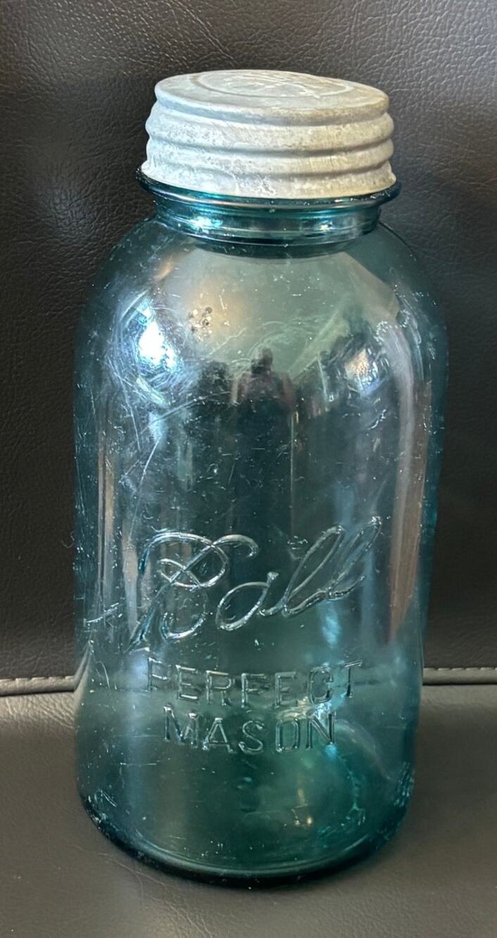 Antique Ball Perfect Mason Half Gallon Aqua Blue Jar c. 1910s-1920s